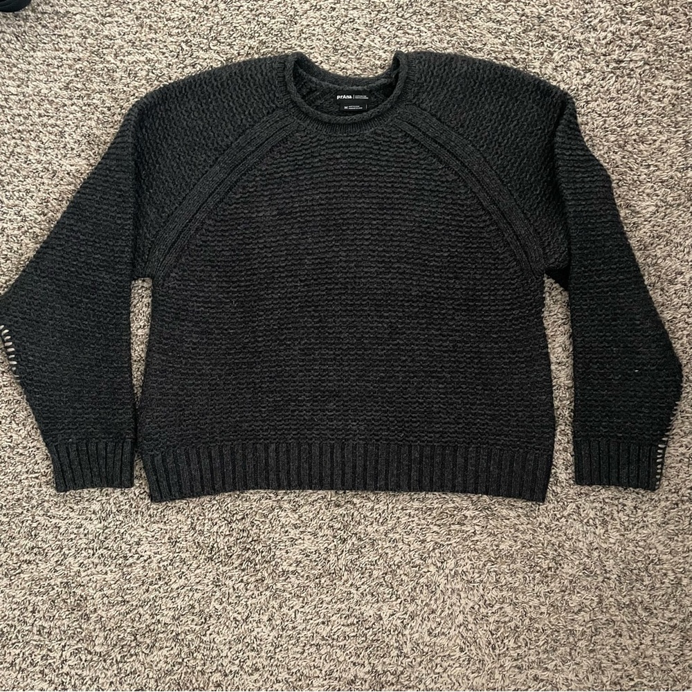 Prana Chunky Cropped Heather Black Women's Sweater Size M